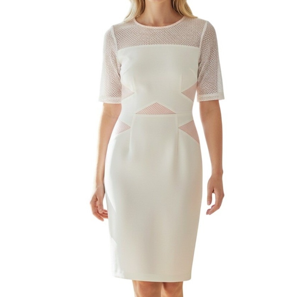 Jax Black Label Dress Women 6‎ Ivory Mesh Overlay Sheath Bodycon Formal NWT